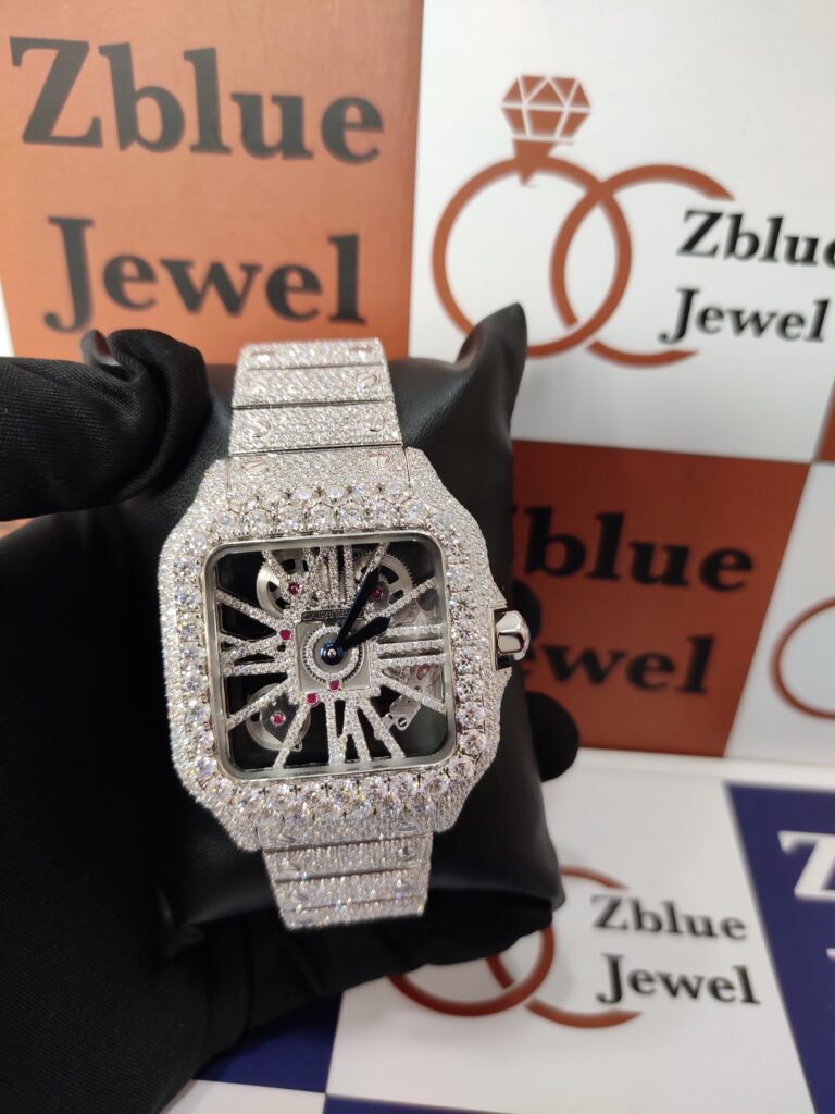 DEF VVS Moissanite Studded Watch Cartier Skeleton Iced Out Moissanite