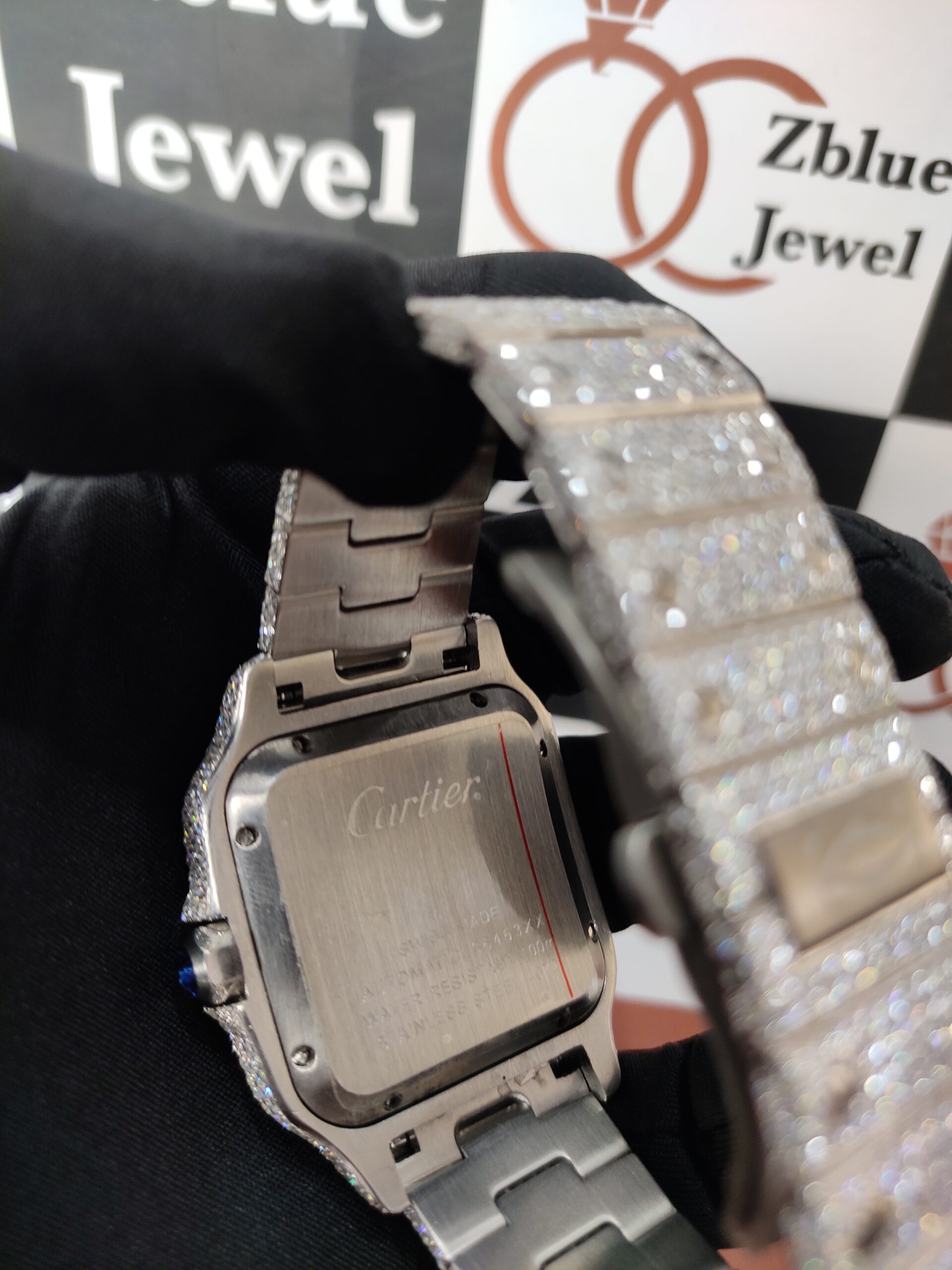 DEF VVS Moissanite Studded Watch | Cartier Santos Iced Out Moissanite ...